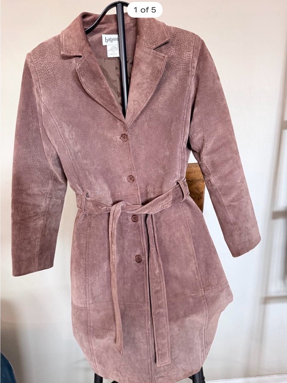 bagatelle Mauve Suede Belted Trench Coat